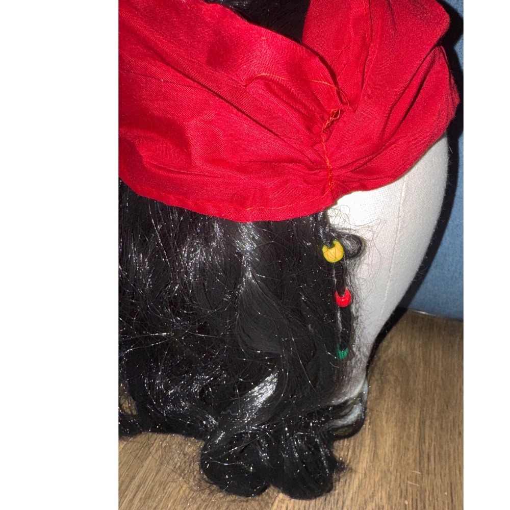 Pirate Wig Wavy Black Hair Beaded Bandana Cosplay Adult Halloween Costume NWOT - Picture 5 of 10